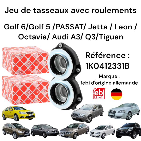 jeu de tasseaux avant avec roulements GOLF5 / GOLF6 / PASSAT / LEON / OCTAVIA / AUDI A3 
