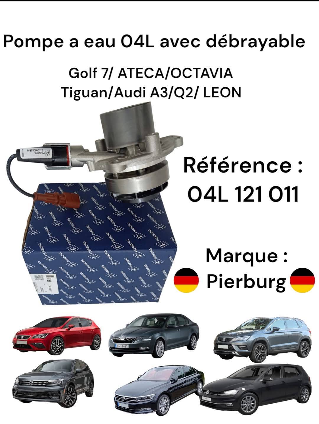 Pompe a eau electrique avec débrayable GOLF7 / OCTAVIA / LEON / AUDI A3 / Q2 / PASSAT / TEGUAN / ATECA