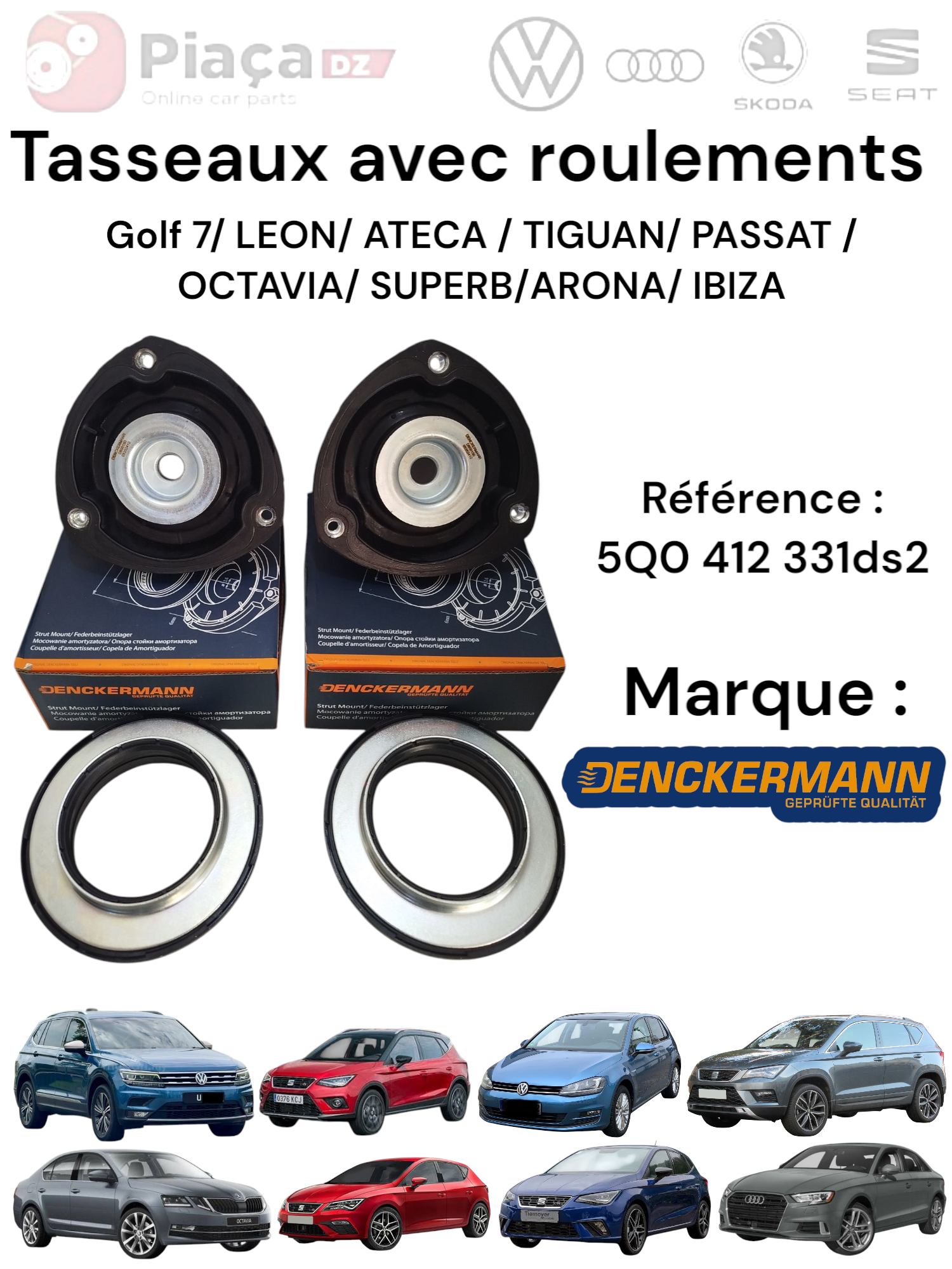 Tasseaux avant avec roulements GOLF7 / LEON / ATECA / OCTAVIA / ARONA / IBIZA / AUDI A3 / Q2 / PASSAT .